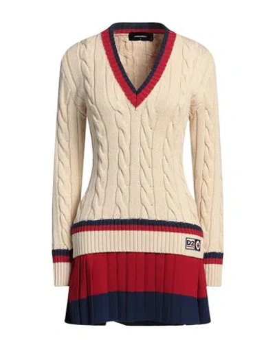 Dsquared2 Layered Cable-knit Minidress In Beige