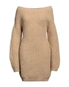 Dsquared2 Woman Mini Dress Sand Size M Wool, Acrylic, Polyamide, Alpaca Wool, Calfskin In Beige