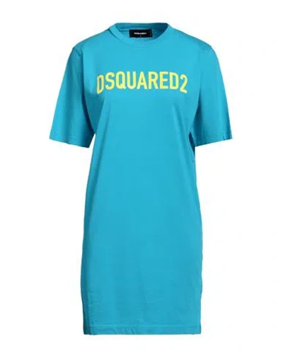 Dsquared2 Woman Mini Dress Turquoise Size Xs Cotton In Blue