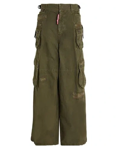 Dsquared2 Woman Pants Military Green Size 8 Cotton, Calfskin