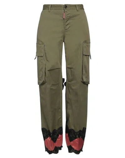 Dsquared2 High-waisted Cargo Pants With Satin Hem In Green