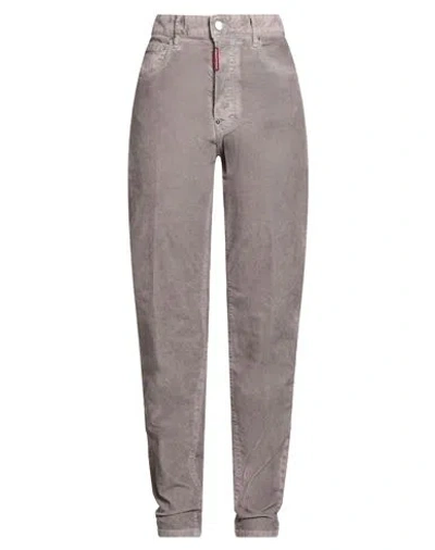 Dsquared2 Woman Pants Taupe Size 10 Cotton, Elastane, Calfskin In Gray