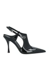 Dsquared2 Woman Sandals Black Size 6.75 Textile Fibers, Soft Leather