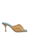 Dsquared2 70mm D2 Statement Raffia & Leather Mules In Beige