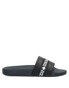 Dsquared2 Logo Tape Leather Slide Sandals In Black