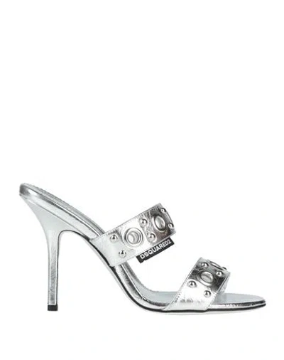 Dsquared2 Woman Sandals Silver Size 6.75 Calfskin