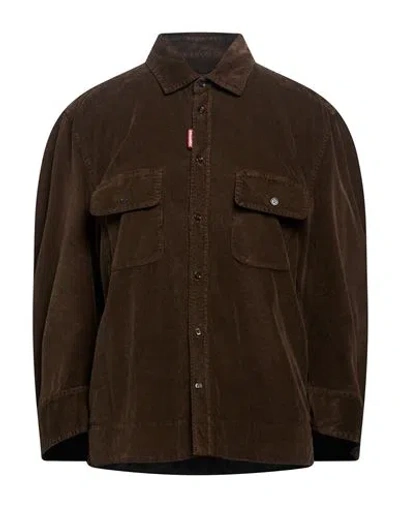 Dsquared2 Woman Shirt Dark Brown Size 4 Cotton, Elastane