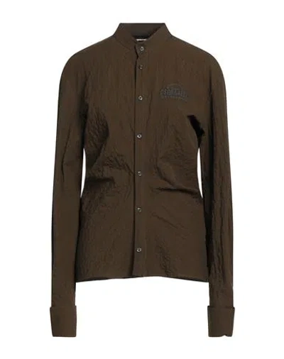 Dsquared2 Woman Shirt Military Green Size 10 Cotton, Elastane