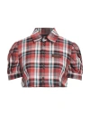 Dsquared2 Checked Cropped Blouse With Leather Logo In Red