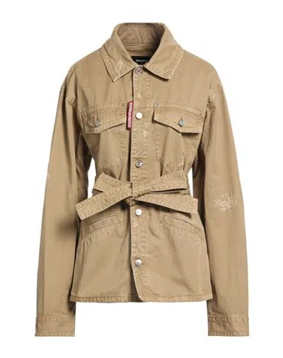 Dsquared2 Woman Shirt Sand Size 8 Cotton In Brown