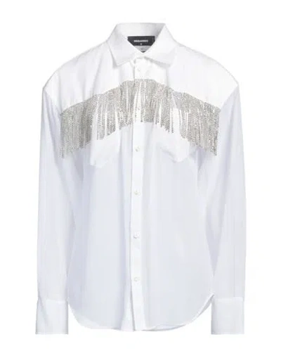 Dsquared2 Woman Shirt White Size 8 Polyester, Cotton, Glass