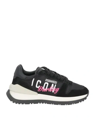 Dsquared2 Woman Sneakers Black Size 4.75 Leather, Textile Fibers
