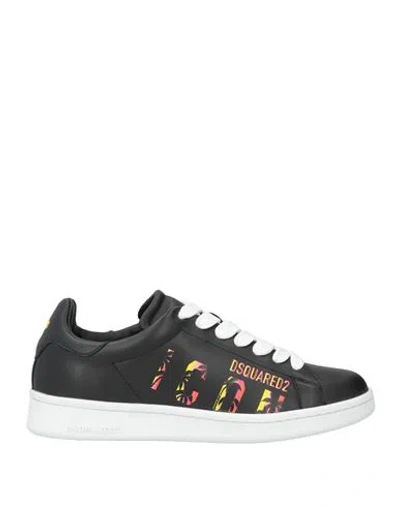 Dsquared2 Woman Sneakers Black Size 8 Calfskin, Textile Fibers In Multi