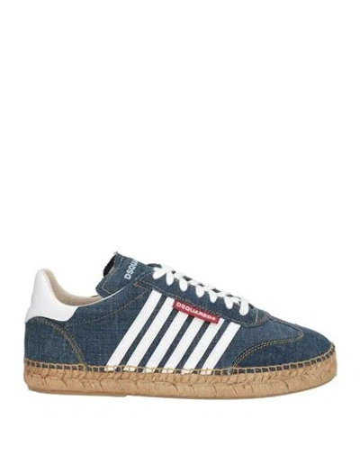 Dsquared2 Woman Sneakers Blue Size 6 Textile Fibers, Calfskin