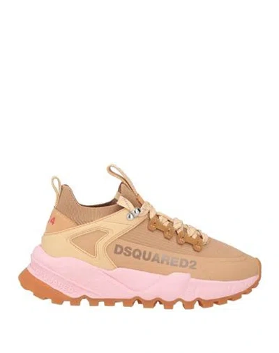 Dsquared2 Woman Sneakers Camel Size 6 Textile Fibers, Leather In Sand