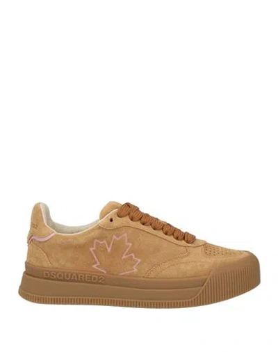Dsquared2 Woman Sneakers Camel Size 6.75 Leather In Sand