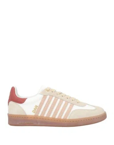 Dsquared2 Woman Sneakers Cream Size 6.75 Calfskin, Synthetic Fibers In White
