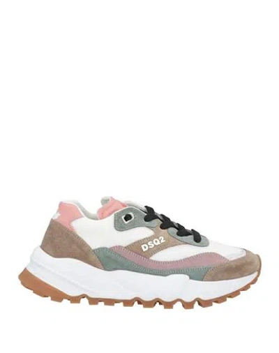 Dsquared2 Woman Sneakers Khaki Size 10 Calfskin, Textile Fibers In Beige