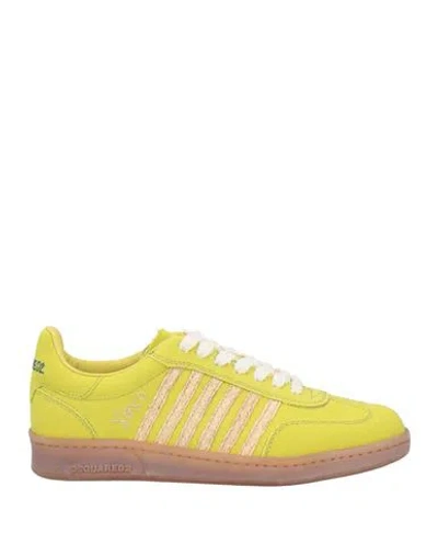 Dsquared2 Woman Sneakers Lime Green Size 6.75 Textile Fibers, Natural Raffia