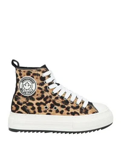 DSQUARED2 DSQUARED2 WOMAN SNEAKERS SAND SIZE 6 LEATHER, TEXTILE FIBERS