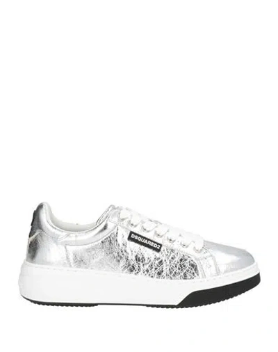 Dsquared2 Woman Sneakers Silver Size 6.75 Leather In Multi