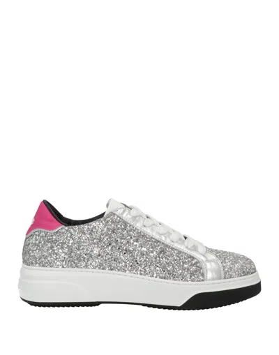 DSQUARED2 DSQUARED2 WOMAN SNEAKERS SILVER SIZE 6.75 CALFSKIN