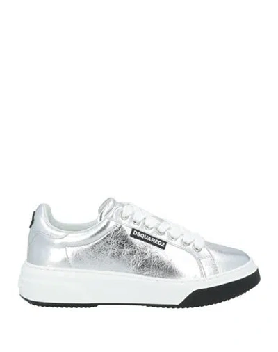 Dsquared2 Woman Sneakers Silver Size 6.75 Leather