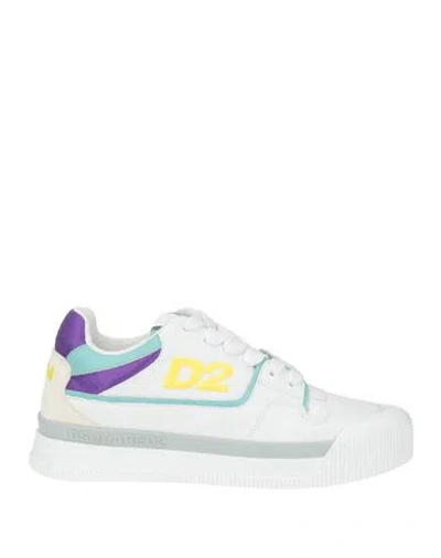 Dsquared2 Woman Sneakers White Size 6.75 Cow Leather, Textile Fibers In Multi