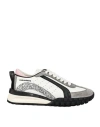 Dsquared2 White And Dark Grey Legend Sneakers With Pink Detail In White