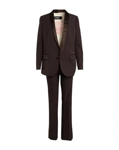 Dsquared2 Woman Suit Dark Brown Size 4 Polyester, Virgin Wool, Silk