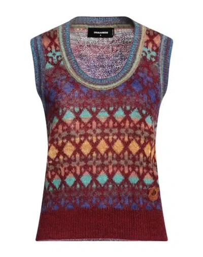 Dsquared2 Woman Sweater Burgundy Size M Mohair Wool, Polyamide, Alpaca Wool, Wool, Cow Leather In Red