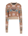 Dsquared2 Heart Cutout Wool Knit Crop Sweater In Beige