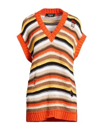 Dsquared2 Woman Sweater Orange Size L Cotton In Brown