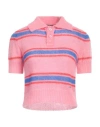 Dsquared2 Mohair Blend Soft Crop Polo With Balanced Stripe Motif In Pink