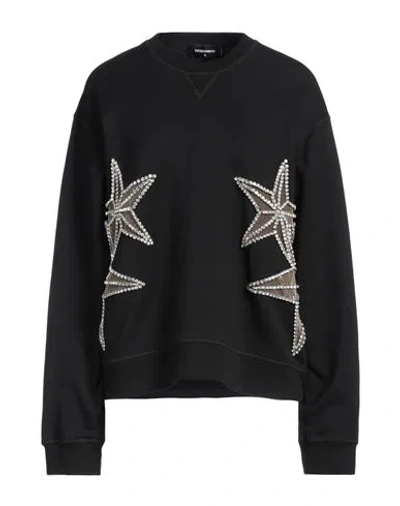 Dsquared2 Woman Sweatshirt Black Size L Cotton, Elastane, Polyamide, Glass