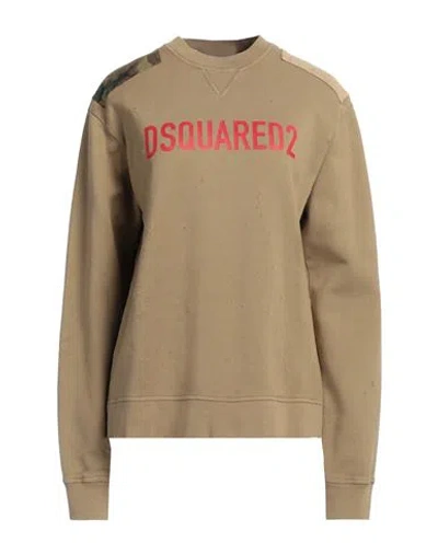 Dsquared2 Woman Sweatshirt Khaki Size M Cotton, Elastane In Beige