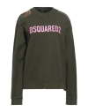 Dsquared2 Woman Sweatshirt Military Green Size M Cotton, Elastane