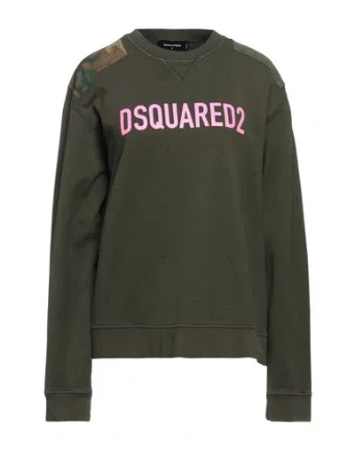 Dsquared2 Woman Sweatshirt Military Green Size M Cotton, Elastane