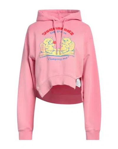 DSQUARED2 DSQUARED2 WOMAN SWEATSHIRT PINK SIZE L COTTON, ELASTANE