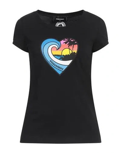 Dsquared2 Woman T-shirt Black Size L Cotton, Elastane