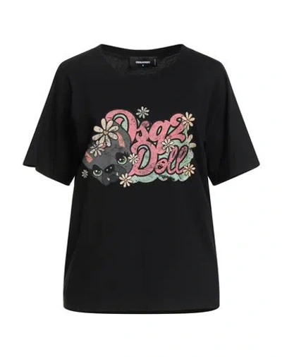 Dsquared2 Woman T-shirt Black Size L Cotton, Elastane
