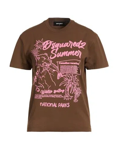 Dsquared2 Woman T-shirt Chocolate Brown Size L Cotton
