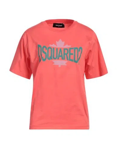 Dsquared2 Woman T-shirt Coral Size Xl Cotton In Red