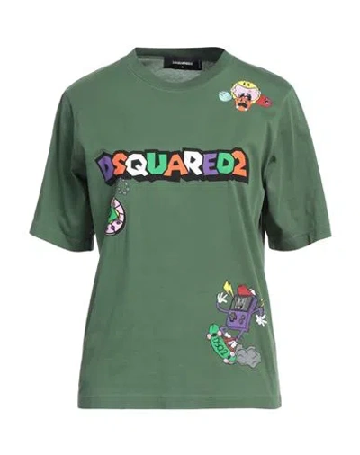 Dsquared2 Woman T-shirt Green Size M Cotton