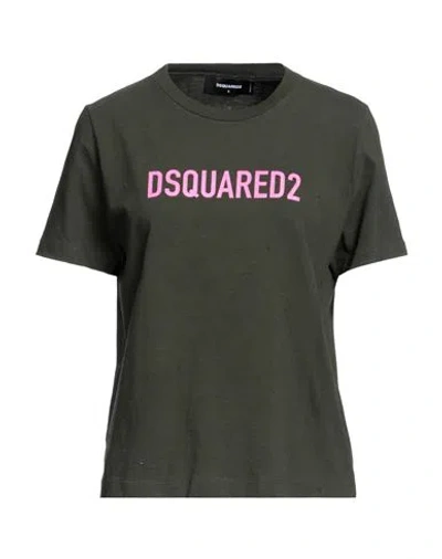 Dsquared2 Woman T-shirt Military Green Size M Cotton
