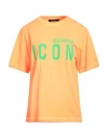 Dsquared2 Woman T-shirt Orange Size L Cotton, Elastane