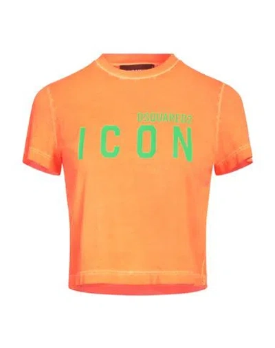 Dsquared2 Woman T-shirt Orange Size M Cotton, Elastane