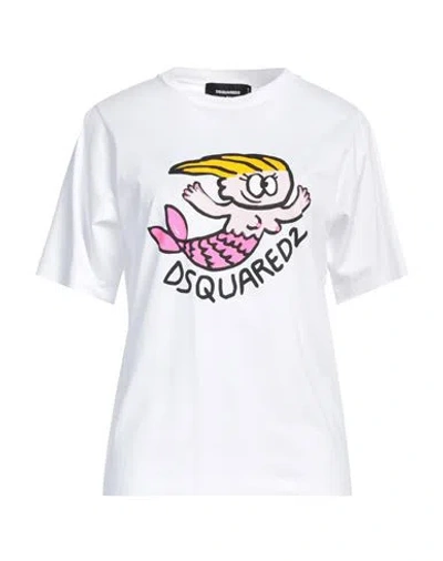 Dsquared2 Woman T-shirt White Size L Cotton