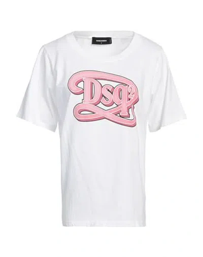 Dsquared2 Woman T-shirt White Size L Cotton, Elastane