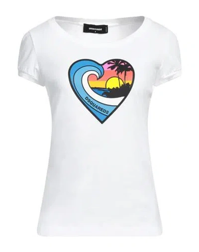 Dsquared2 Woman T-shirt White Size L Cotton, Elastane